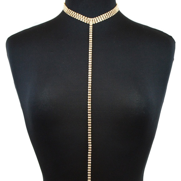 Gold and Rhinestone Body Chain Necklace - Picture 1 of 1